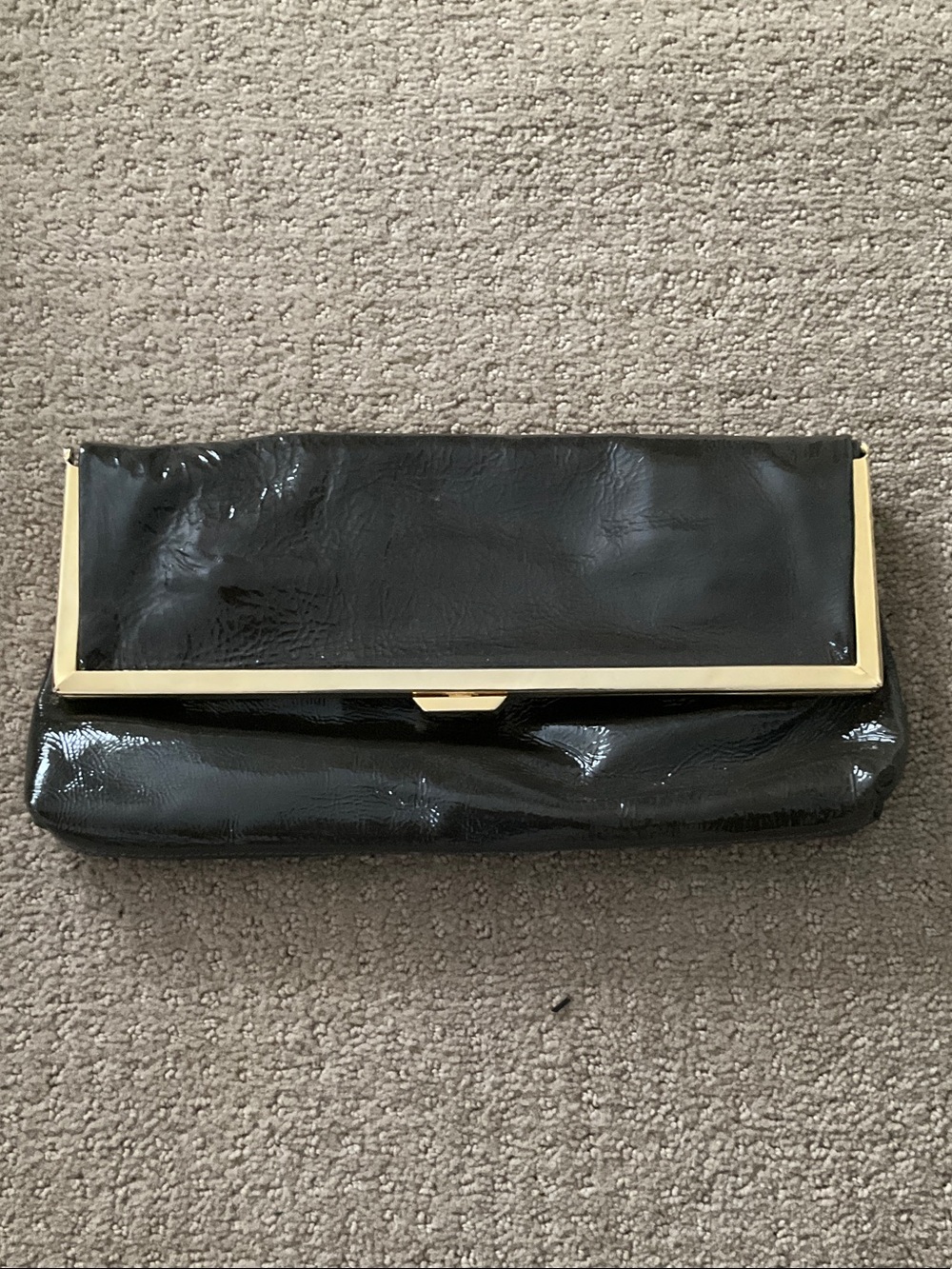 Dark gray Patent Leather Clutch with Gold Frame